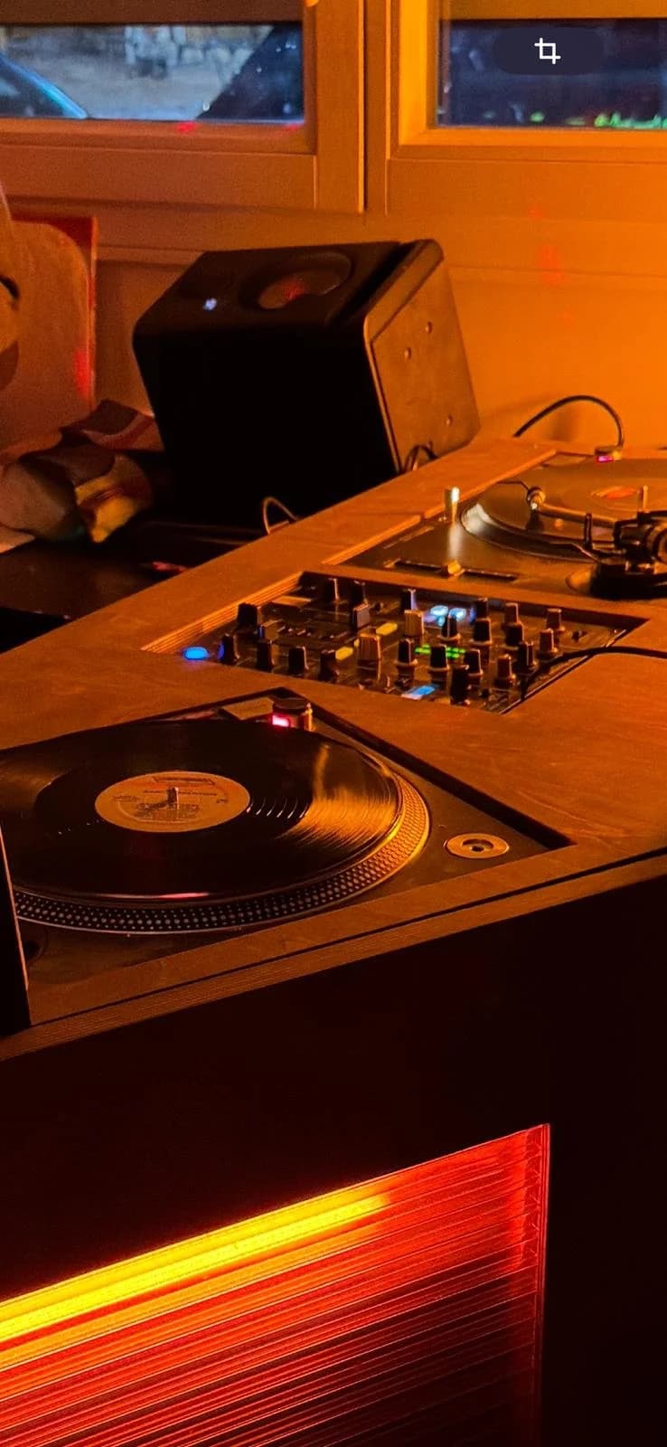 Vinyl DJ booth at Honey Lou Bar