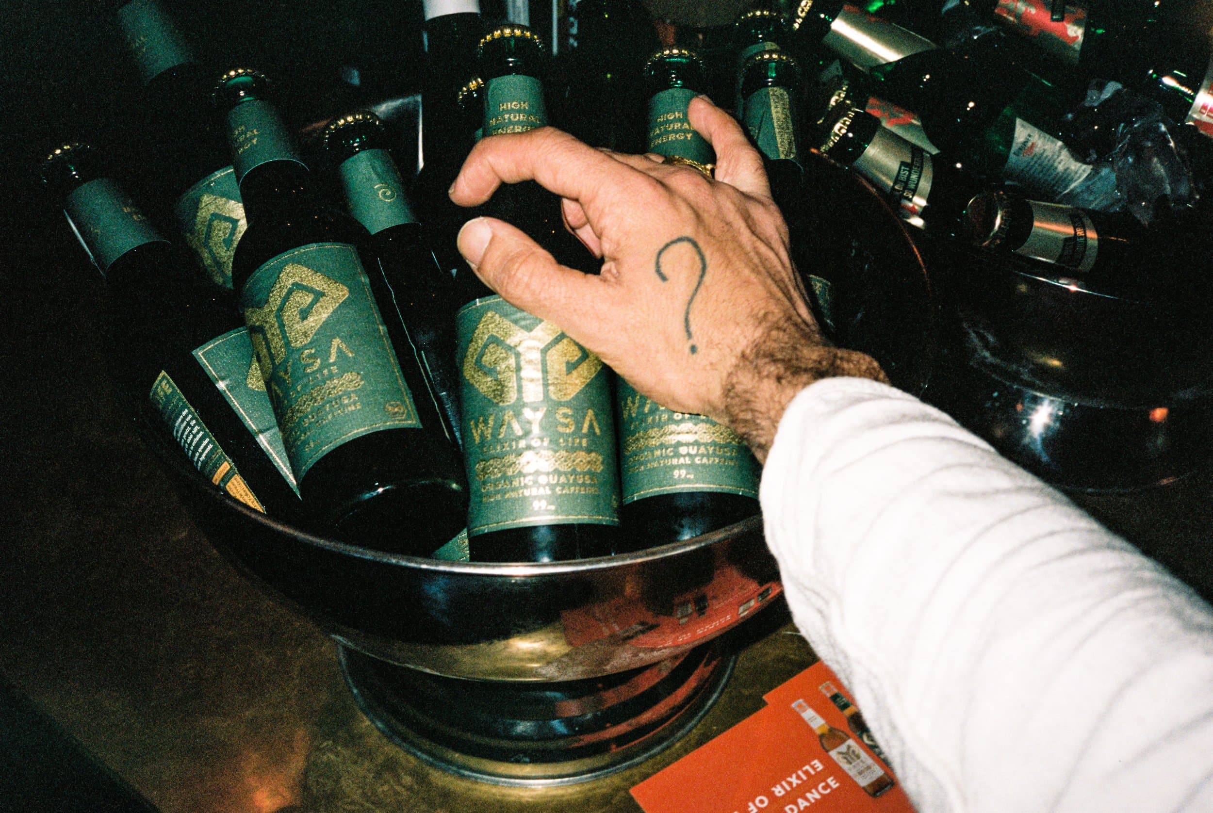 WAYSA bottles on ice — film photo